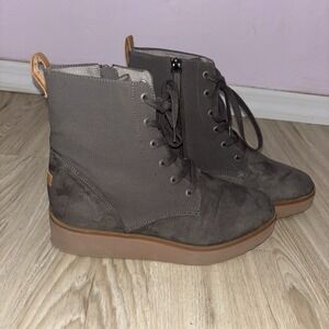 Dr Scholls Taupe Fabric Platform Lace Up Ankle Boots Size 8.5 Women Comfy Fit